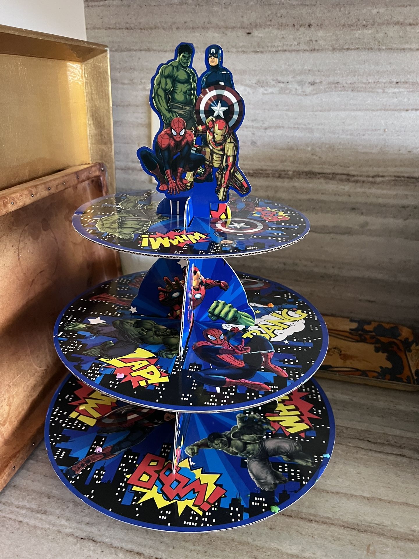 Marvel Super Hero Birthday Cupcake Stand, Cake Topper, Backdrop 