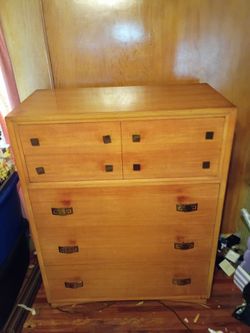 : Vintage 1950s Thomasville Mid-Century Blonde 2-Piece Bedroom Set (Dresser & Van