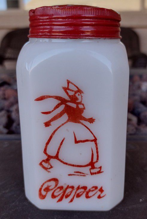 Vintage Hazel Atlas Milk Glass Dutch Girl Pepper Shaker