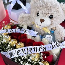 Handmade romantic rose box arrangement.  Perfect gifts for girlfriend, anniversary, birthday, or special occasio