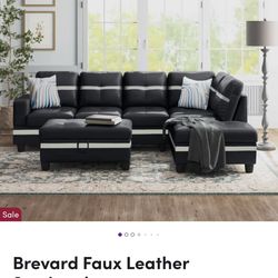 Brevard 103.5 Leather Faux Sofa With Ottoman $500