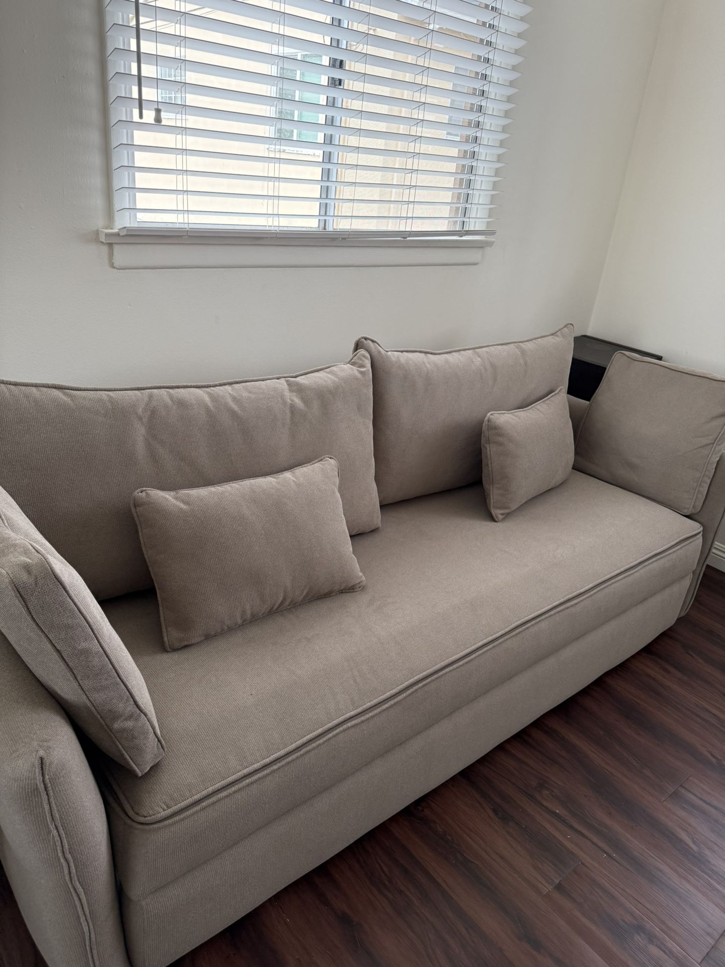 Deana Beige 88" Tufted Fabric Convertible Futon Sleeper Sofa Bed