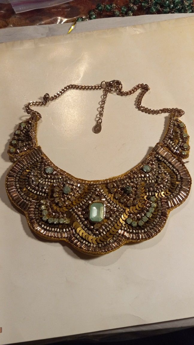 Vtg Necklace Bib Choker Goldtone Stamped A 