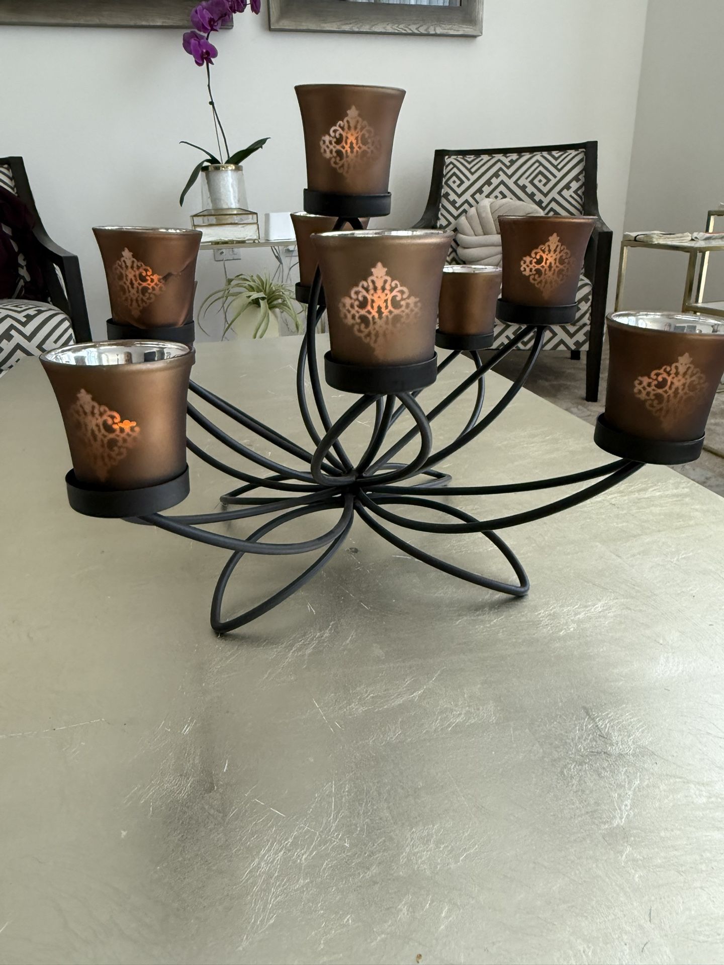 Home Decor Iron Bloom Candle Centerpiece