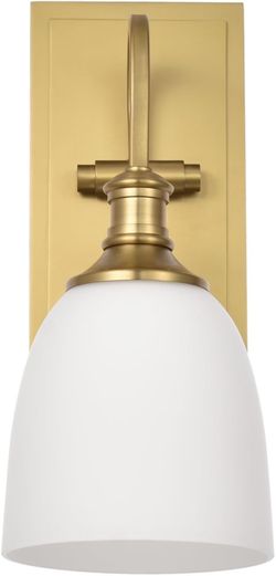 Wall Sconce Light, Vintage Sconces Wall Lighting in Aged Brass, 1 Light Bathroom Vanity Lighting with Opal Glass Shade, Wall Light for Bedroom Bathroo