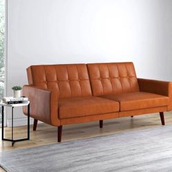 Modern Futon, Camel Faux Leather 