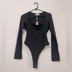 Qinsen Black Long Sleeve Bodysuit