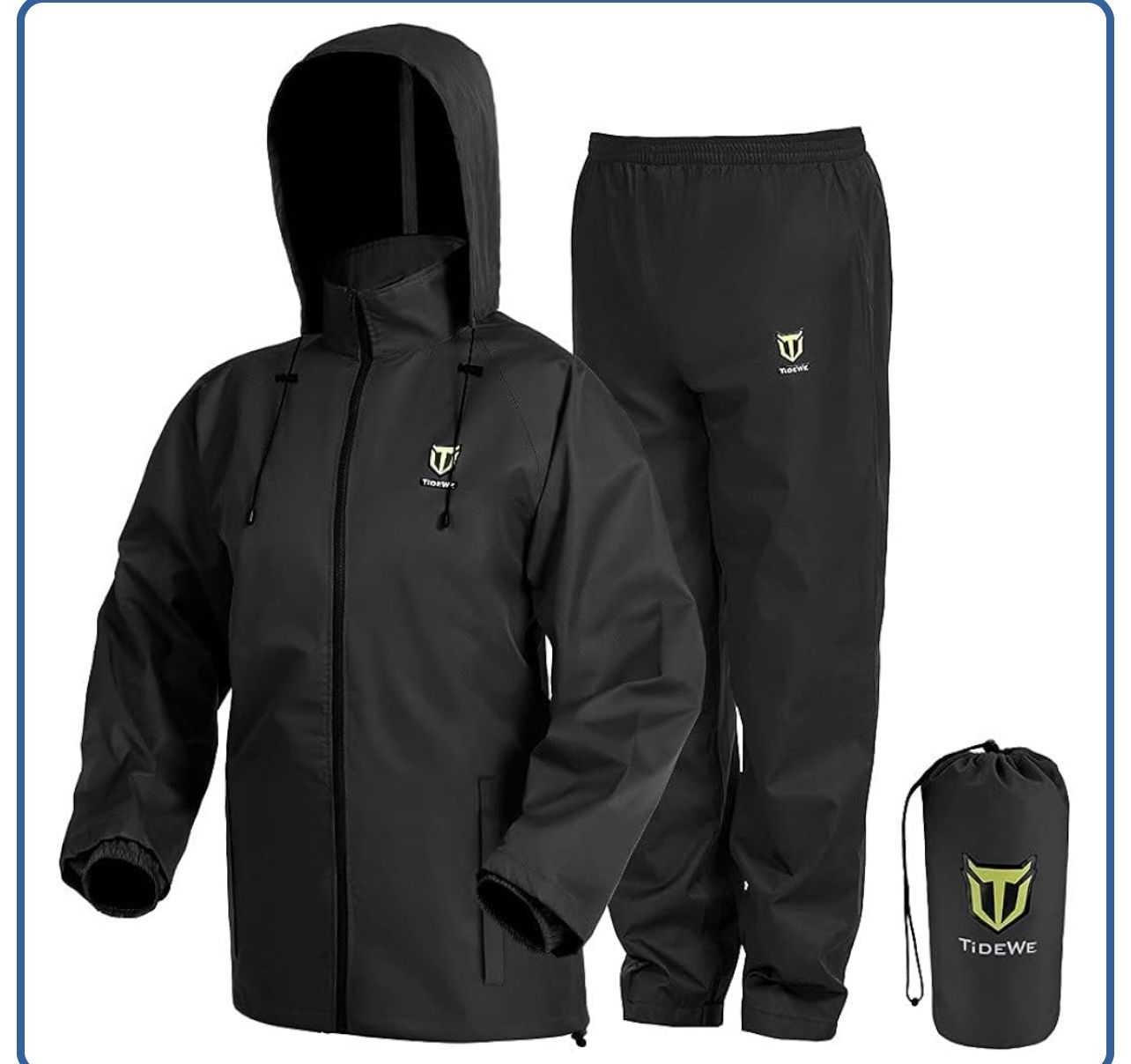 TIDEWE Men’s Rain Suit (2 Pc) Waterproof, Breathable, Lightweight. Black. Small.