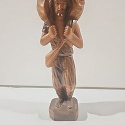 Shephard & Lamb Figurine  Wooden Carved Sculpture Religious  10"