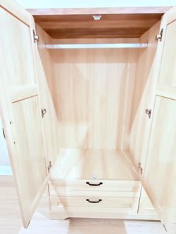 Brafab 62" Wooden Armoire Wardrobe Closet with Mirror, White, 3 Doors 4 Shelves and Drawers, Standing Bedroom Storage Cabinet, Hanging Rod for Hanging