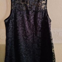 Navy Dress Tank With Lace Fabric Cover 