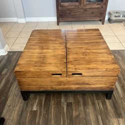 Rustic Solid Wood Storage Coffee Table – Lift Top – 41.5” x 41.5” X 18.5”h