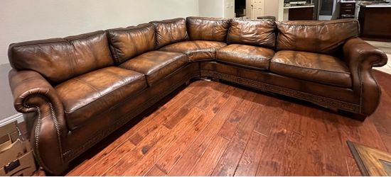 Like-new Bernhardt Genuine Leather  Two Piece Sectional Sofa with Nailhead Trim