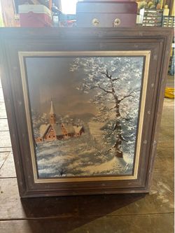 Large 28” x 32” Framed Original Oil Painting – Signed Vernier – Rustic Wood Frame