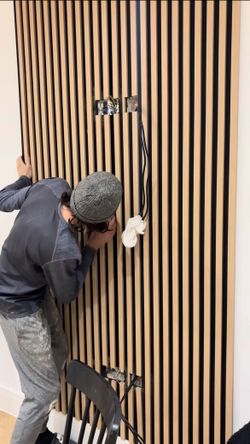Acoustic Wood Slat Wall Panels for TV Setup