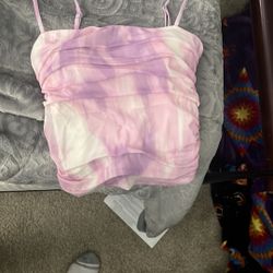 Express Pink And purple Skinny Strap Tank Top