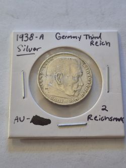 1938A Germany Third Reich 62.5% Silver 2 Reichsmark