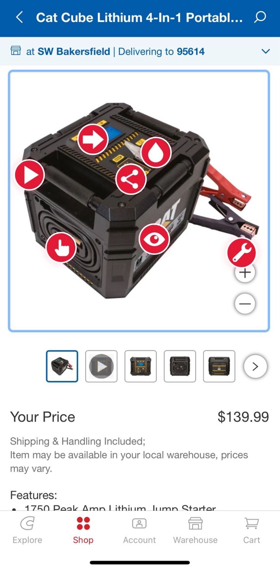 Battery Jump Starter CAT Cube Lithium 4 in 1 Portable Battery