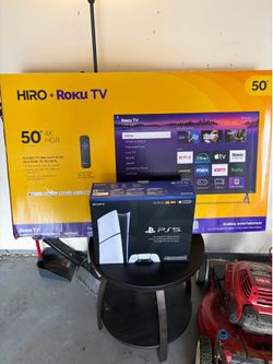 PlayStation 5 and 50 inch TV