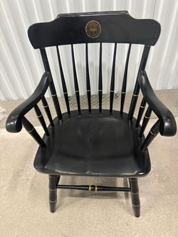 Dartmouth Black Laser Gold Engraved Classic Captain's Chair with Black Arms.. with seal of University of Rochester.