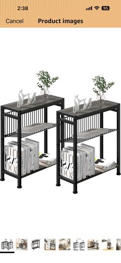 Side Table for Small Spaces, Set of 2 Narrow End Table with Magazine Holder, 2 in 1 Design Slim Side Table, Skinny Nightstand for Living Room Bedroom,
