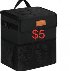 Car Trash Can with Leak-Proof Lid, Cute Hanging Car Trash Can, Trash Can for SUV Truck Pickup, Front Back Seat Trash Can, Black