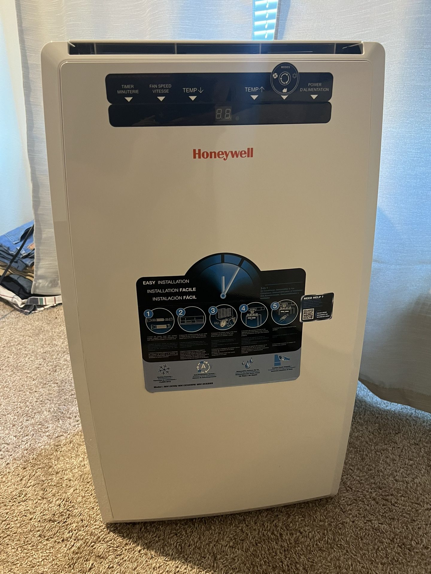 Honeywell MN12CESWW Portable Air Conditioner, 12,000 BTU Cooling, With Dehumidifier & Fan (White)