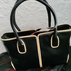 Handbag Black With Beige Trim