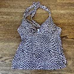 Victoria’s Secret Forever Pink/White/Brown Halter Tankini Padded size small NWOT 2015