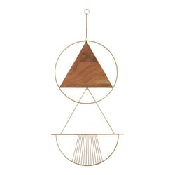Gold Metal and Wood Geometric Wall Hanging