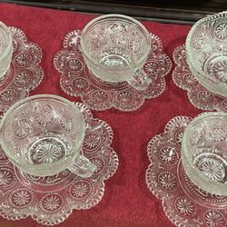 Vintage Brockway Glass "American Concord" Clear - Cup & Saucer Set Of 4 Sets plus one bowl and saucer