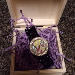 MICKEY MOUSE WATCH--BLACK--RHINESTONE ACCENT AROUND THE DIAL