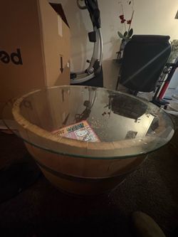 Wine Barrel Coffee Table with Glass Top