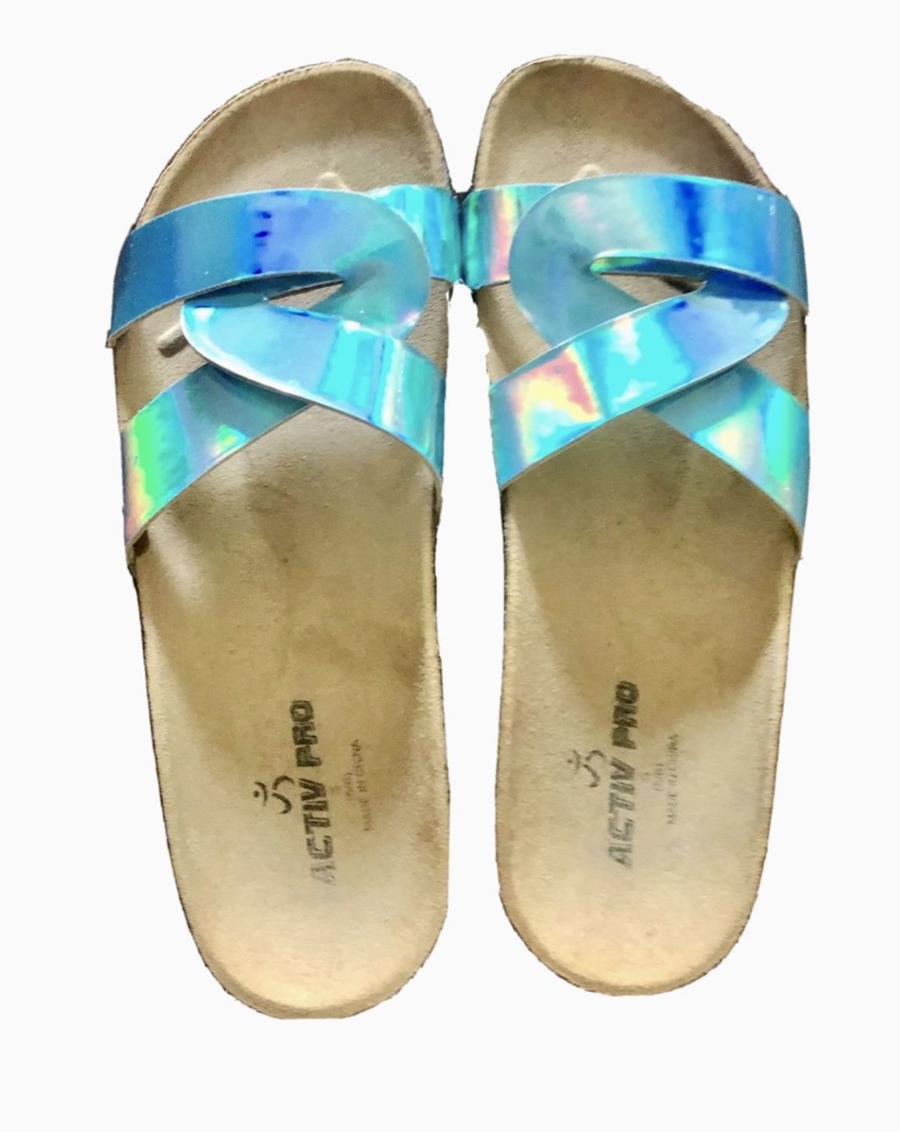 Brand New Women’s Size S(5-6) Iridescent Blue Activ Pro Slides Sandals Like Birkenstocks