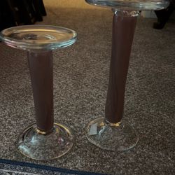 Pair Of Glass Candle Holder ( New)