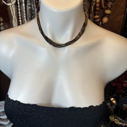 Express Multiple Strand Box Chain Necklace In Gold & Black Tone 16” Long