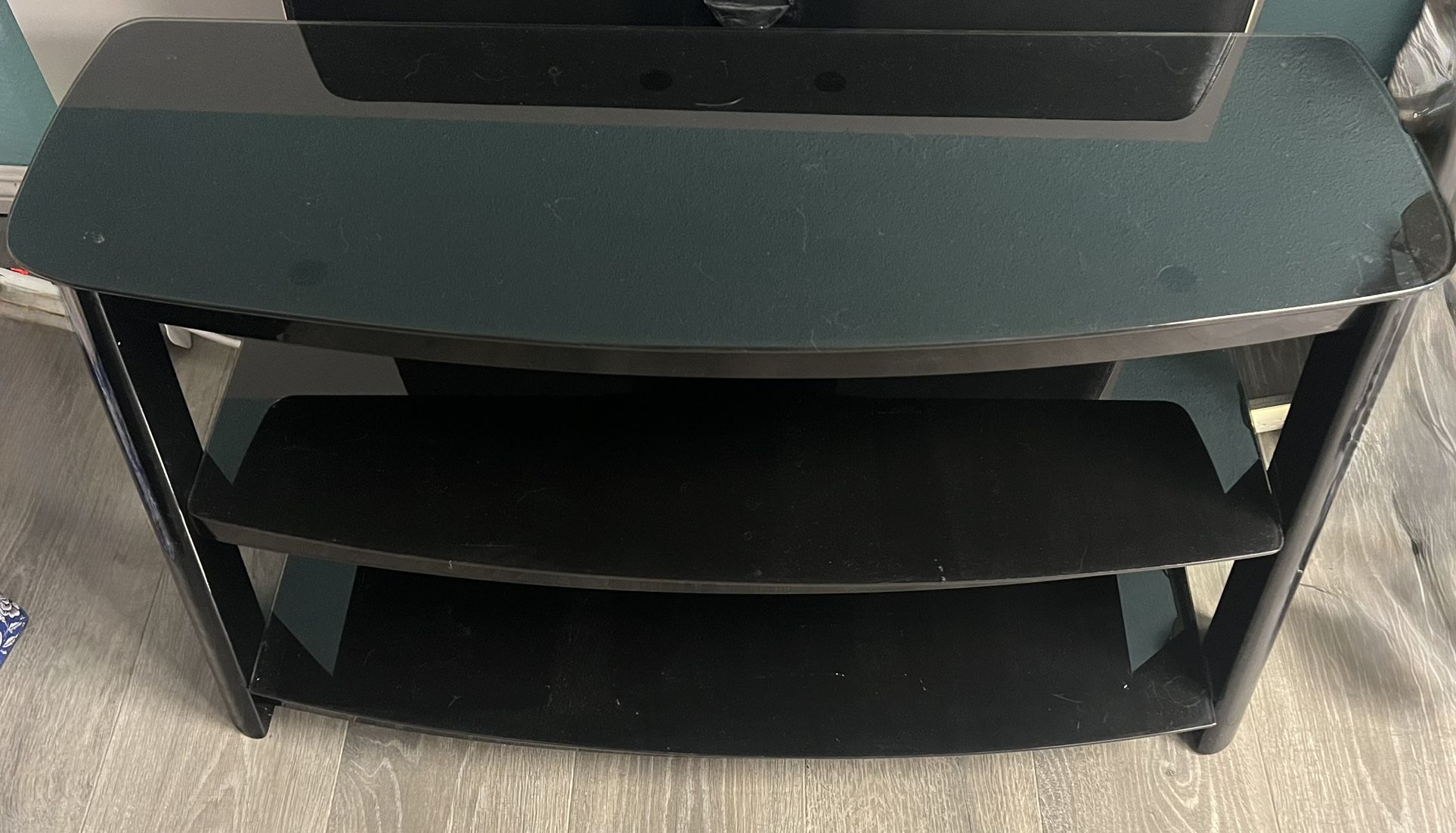 REDUCED!  Stylish, Modern Black TV stand, 2 Shelves