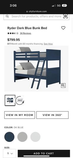Ryder Dark Blue Bunk Bed (incl.Mattresses)