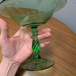 Antique Fostoria Glass Co. Twisted Stem With Vespar Etching Fairfax Compote Dish.  1920's.  Excellent Condition. 