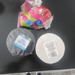 Red Ballons Roll Of White And Black Streamers. Party Decorations