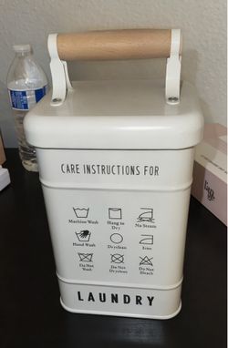 White Metal Laundry Bin Wooden Handle Care Instructions