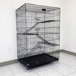$75 (Brand New) Folding 3-tier cat cage 56” tall collapsible metal kennel 36x24x56” w/ tray & caster 