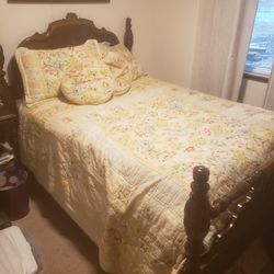 Full Size Bed, Box Spring, Frame, Sheets And Quilt