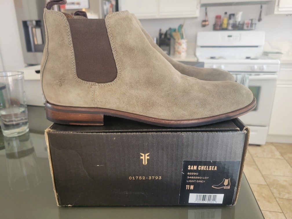 Frye Sam Chelsea Light Grey Men's Italian Leather Boots Size 11