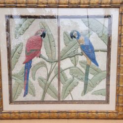 Large 3-Piece Tropical Bas-Relief Wall Art Set - Parrots & Bamboo - Statement Pieces