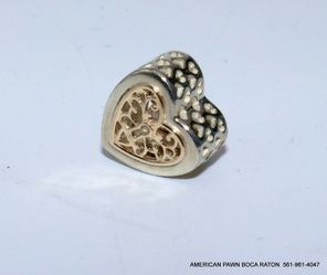 Genuine Pandora Locked Hearts Charm 925 ALE Silver with 14K Gold Ref#791740 pre owned 