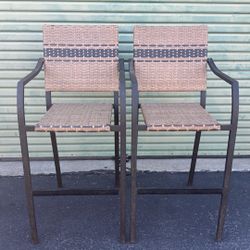 Set Of Two Wicker Bar Height Chairs