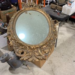 Large French Gilt Oval  Carved Mirror Antique 