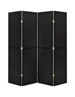 4 Panels Room Divider Folding Screen Pegboard Insert Black 
