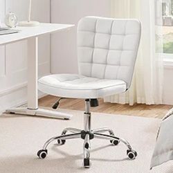  Armless Desk Chair Modern Tufted Office Chair Faux Leather Upholstered Computer Chair with Adjustable Seat Height and Rolling Wheels for Home/Office,